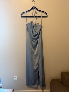 BHLDN Dusty Blue Satin Cowl Maxi Dress